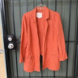 Anthropologie Terra Cotta Split Back Linen Blazer